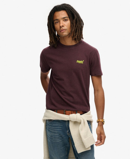 Superdry Essential Logo EMB Tee - Tawny Port Marl/Fluro Yellow