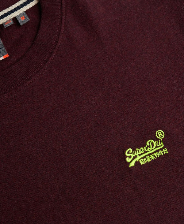 Superdry Essential Logo EMB Tee - Tawny Port Marl/Fluro Yellow