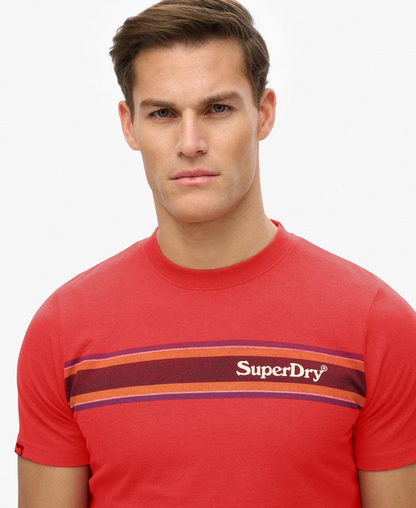 Superdry Venue Logo Stripe Relaxed Tee - Ferra Red Marl