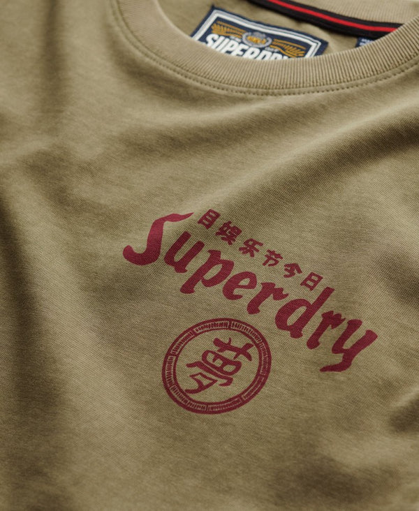 Superdry Tokyo Narrative Loose Tee - Light Khaki Green