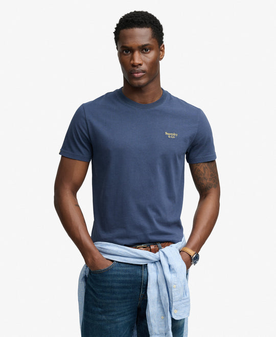 Superdry Essential Serif Logo Embroidered Tee - Standard Navy/Yellow