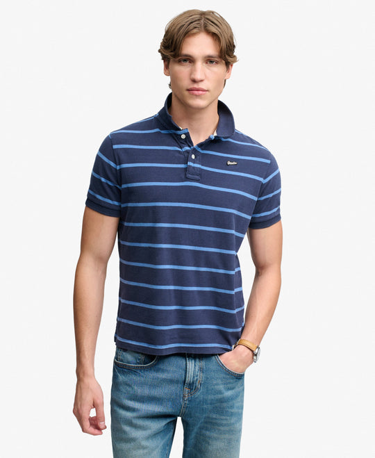 Superdry Vintage Stripe Jersey Polo - Navy Blue Stripe