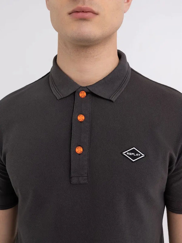 Replay Contrast Button Polo - M3070A.22696M.099 Blackboard