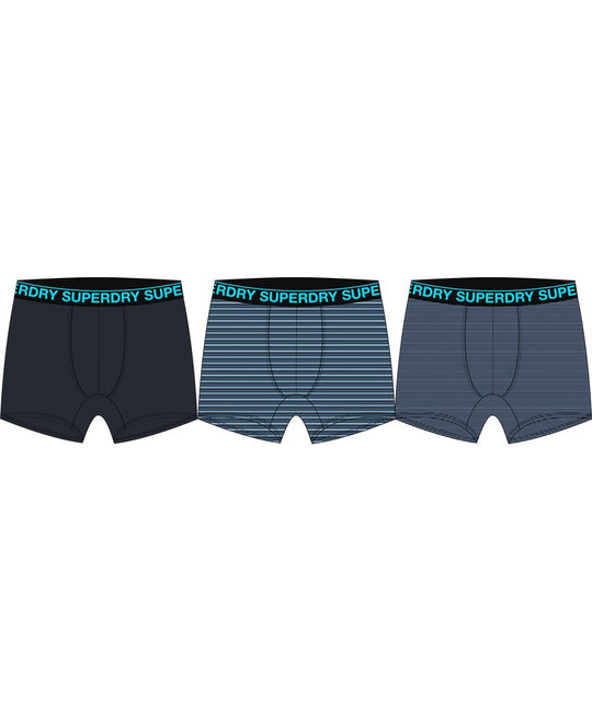 Superdry Boxer Triple Pack - Navy/Blue Stripe/Navy Feeder