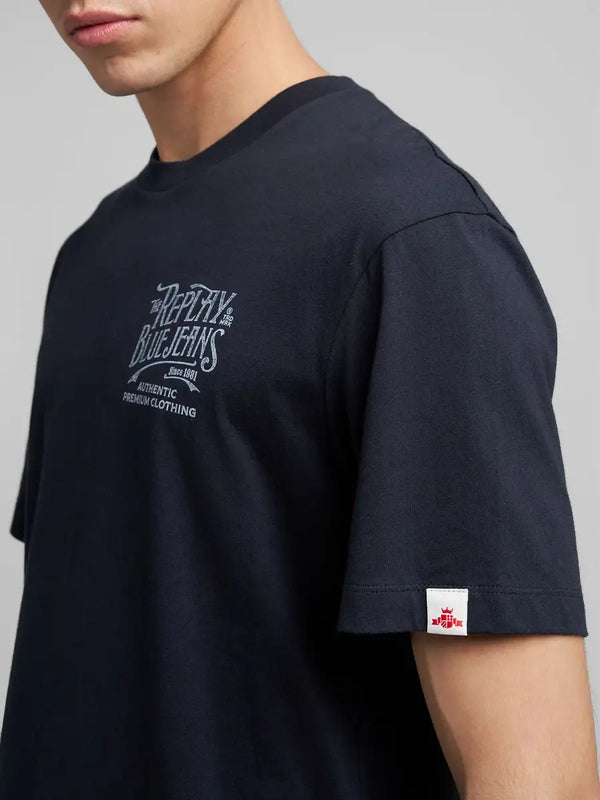 Replay Jersey T-Shirt With Distressed Lettering - Dark Navy M3204.000.2660.970