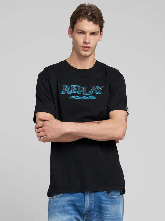 Replay Cotton T-Shirt With Print - Black M3220 .000.2660