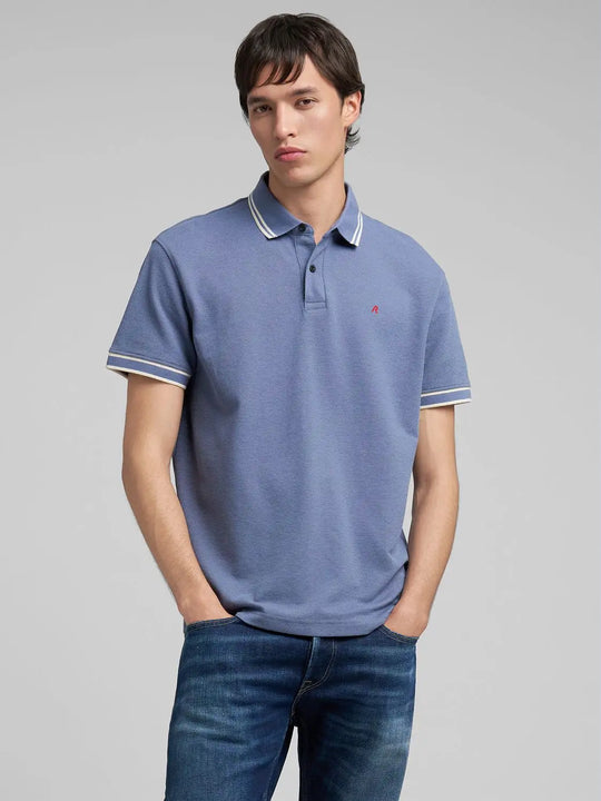 Replay Pique Polo Shirt With Striped Trims - Aviator Blue M3274.000.23966.285