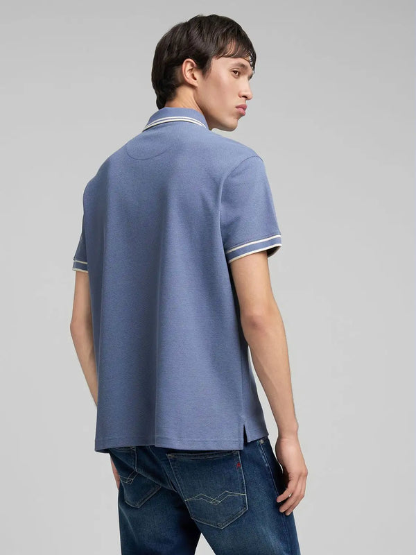 Replay Pique Polo Shirt With Striped Trims - Aviator Blue M3274.000.23966.285