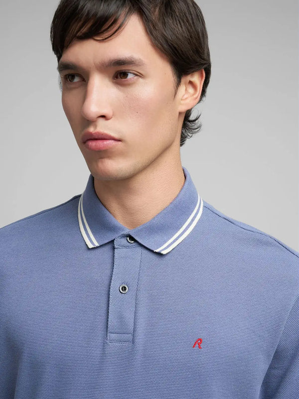 Replay Pique Polo Shirt With Striped Trims - Aviator Blue M3274.000.23966.285