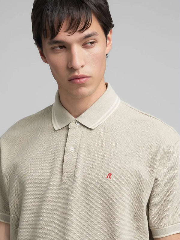 Replay Pique Polo Shirt With Striped Trims - Sand M3274.000.23966.723
