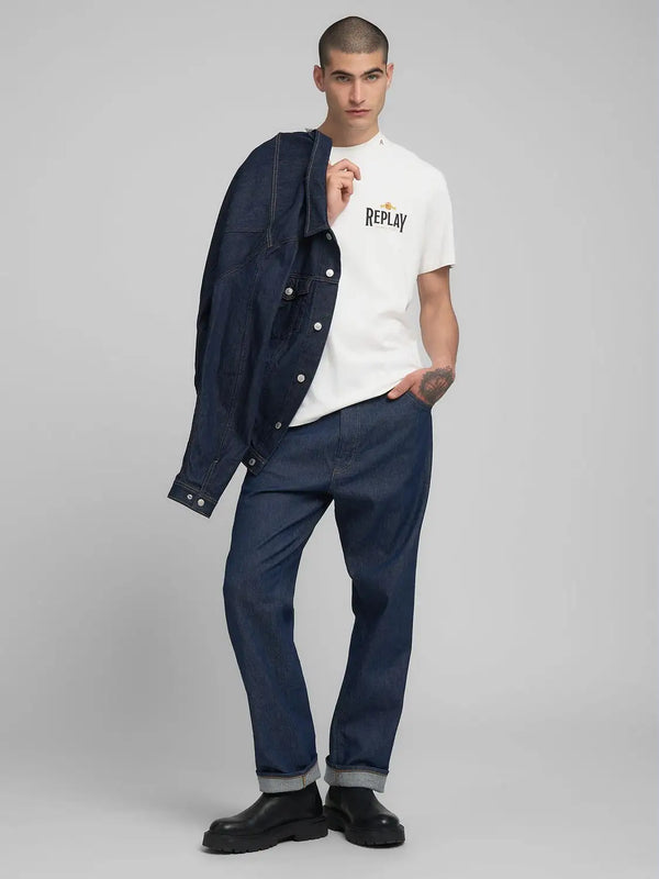 Replay Crew-Neck T-Shirt With Archival Print - Natural White M3279 .000.23608P.011