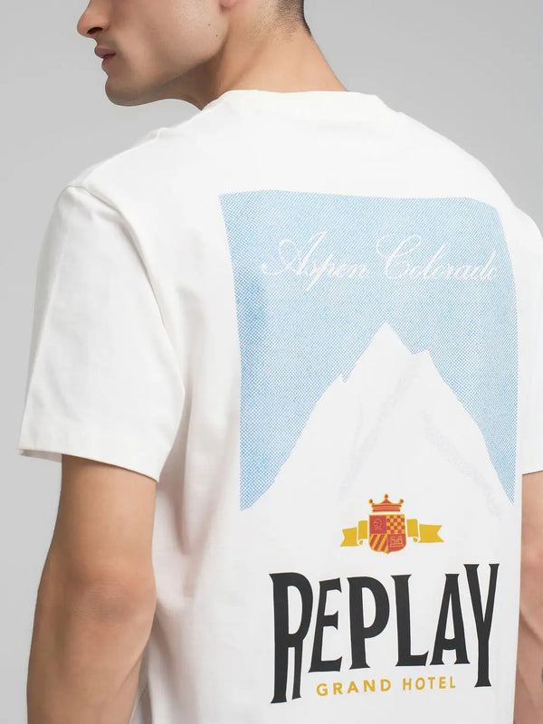 Replay Crew-Neck T-Shirt With Archival Print - Natural White M3279 .000.23608P.011