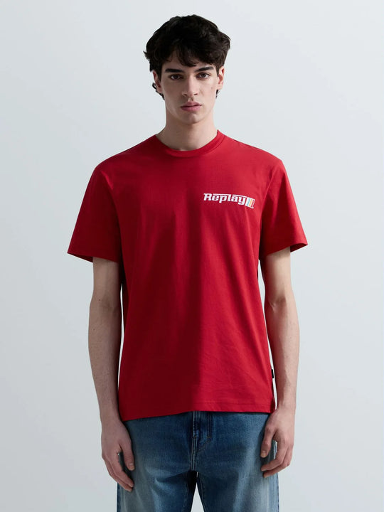 Replay Jersey T-Shirt With Logo Graphic - Red M3329.000.2660.055