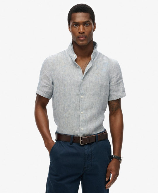 Superdry Vacation Linen S/S Shirt - Navy Ticking Linen [Size S]