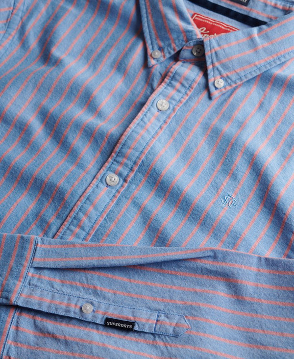 Superdry Classic Oxford Long Sleeve Shirt - French Blue Stripe/Coral