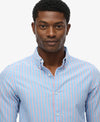 Superdry Classic Oxford Long Sleeve Shirt - French Blue Stripe/Coral