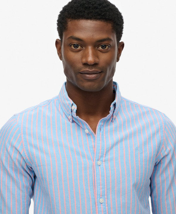 Superdry Classic Oxford Long Sleeve Shirt - French Blue Stripe/Coral