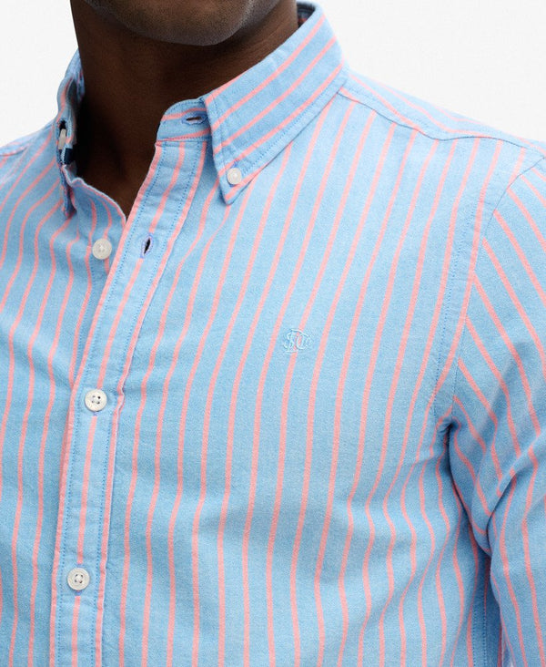 Superdry Classic Oxford Long Sleeve Shirt - French Blue Stripe/Coral