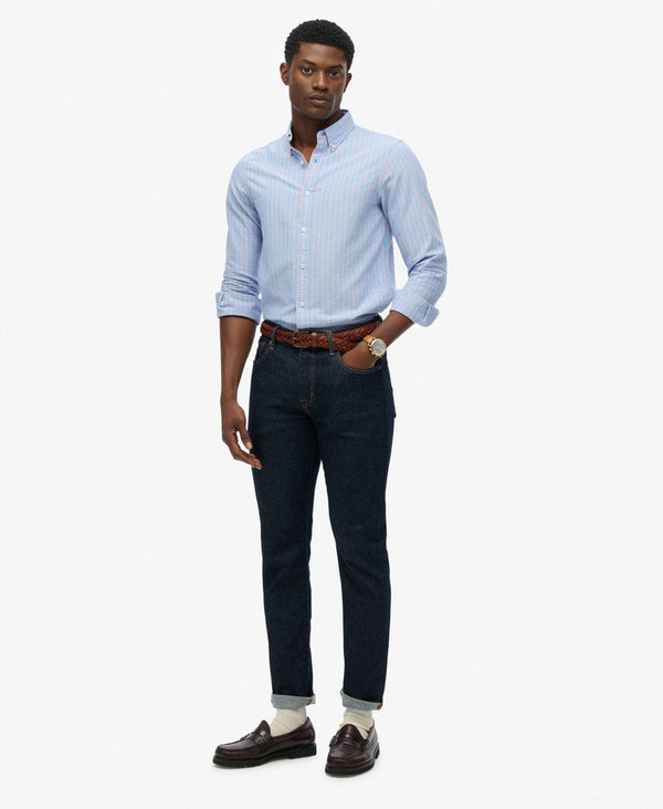 Superdry Classic Oxford Long Sleeve Shirt - French Blue Stripe/Coral