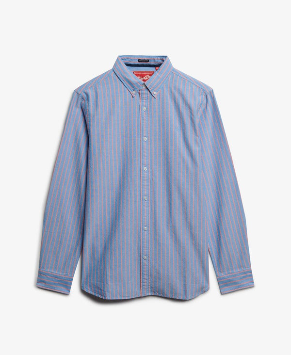 Superdry Classic Oxford Long Sleeve Shirt - French Blue Stripe/Coral