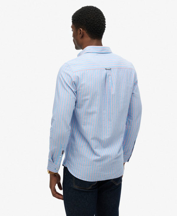 Superdry Classic Oxford Long Sleeve Shirt - French Blue Stripe/Coral