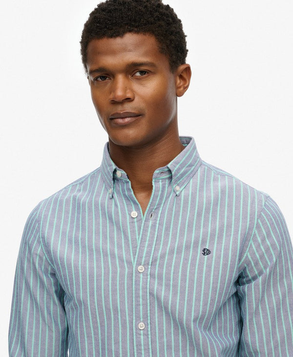 Superdry Classic Oxford Long Sleeve Shirt - Marine Navy Stripe/Peppermint