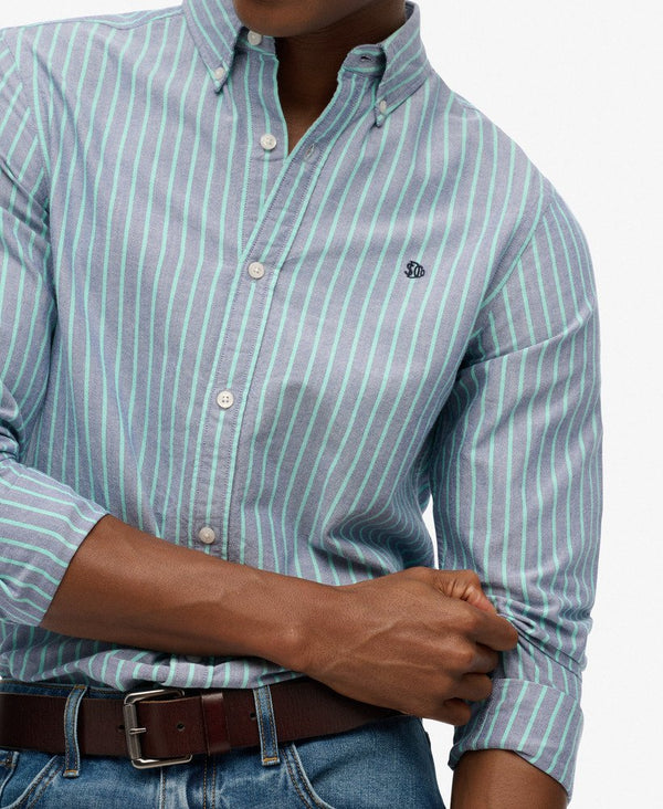 Superdry Classic Oxford Long Sleeve Shirt - Marine Navy Stripe/Peppermint