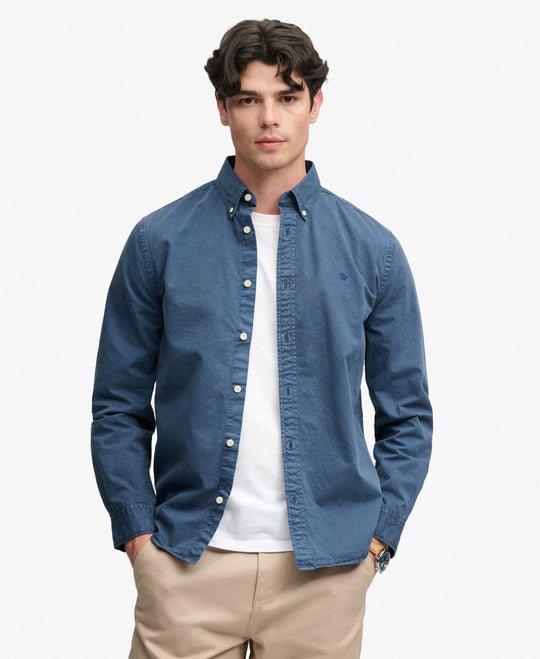 Superdry Garment Dyed Long Sleeve Shirt - Tumbled Slate Blue