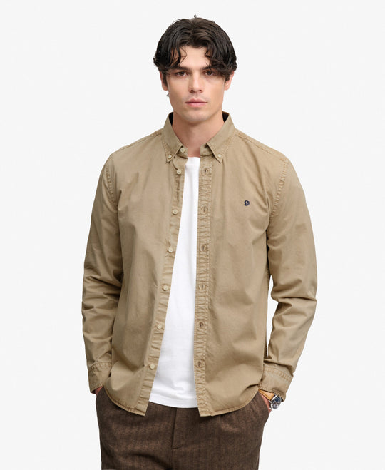 Superdry Garment Dyed Long Sleeve Shirt - Tumbled Tan