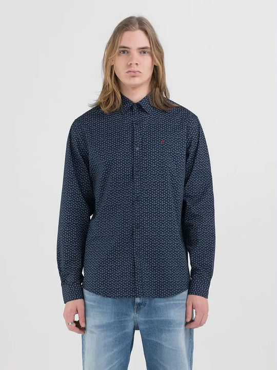 Replay Regular Fit Stretch Cotton Shirt M4118.000.74955.010 - Navy Print