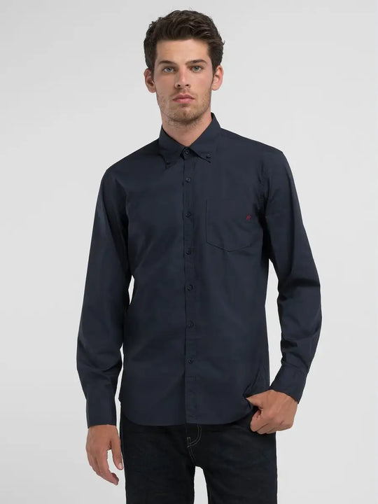 Replay Regular Fit Cotton Poplin Shirt M4126.000.84934.088 - Navy