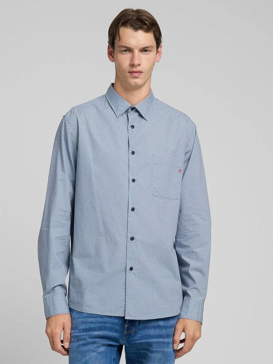 Replay Printed Cotton Poplin Shirt - Light Blue M4148 .000.75056.010