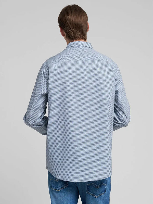Replay Printed Cotton Poplin Shirt - Light Blue M4148 .000.75056.010
