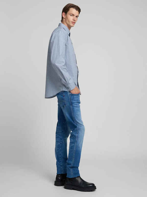 Replay Printed Cotton Poplin Shirt - Light Blue M4148 .000.75056.010