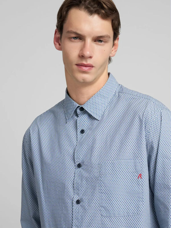 Replay Printed Cotton Poplin Shirt - Light Blue M4148 .000.75056.010