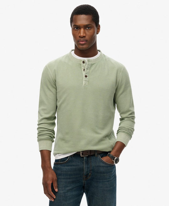Superdry Light Weight Textured Grandad Top - Washed Sage Green