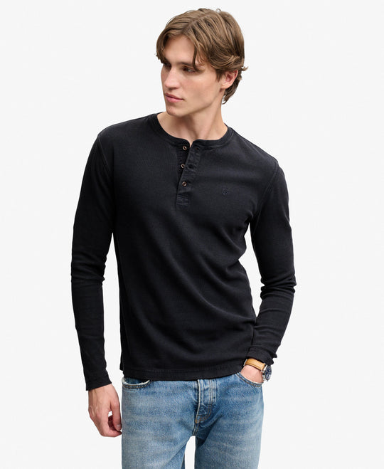 Superdry Waffle Long Sleeve Henley Top - French Blue