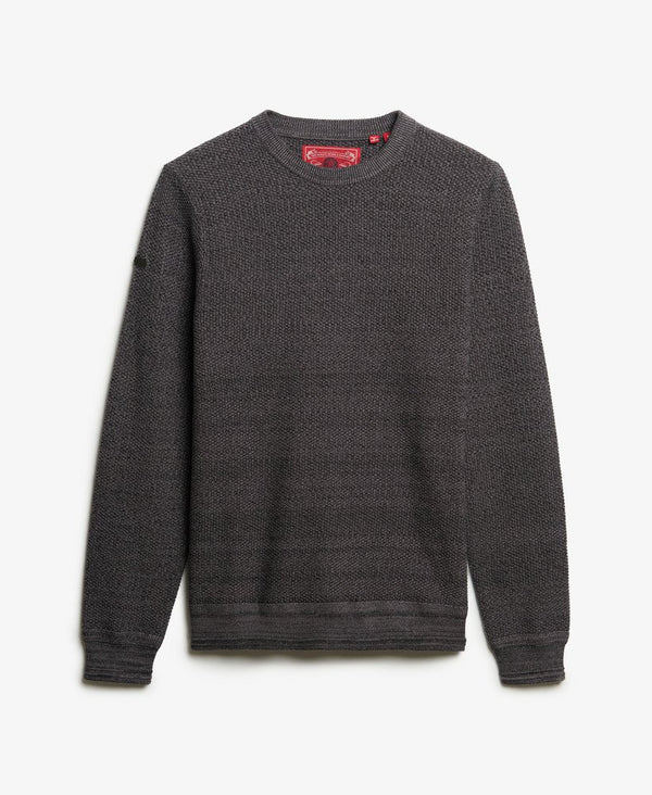 Superdery LW Cotton Texture Jumper - Black/Dark Grey