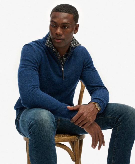 Superdry Wool Blend Half Zip Jumper - Dusk Navy Marl