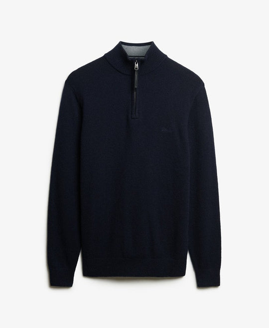 Superdry Wool Blend Half Zip Jumper - Charred Navy Marl