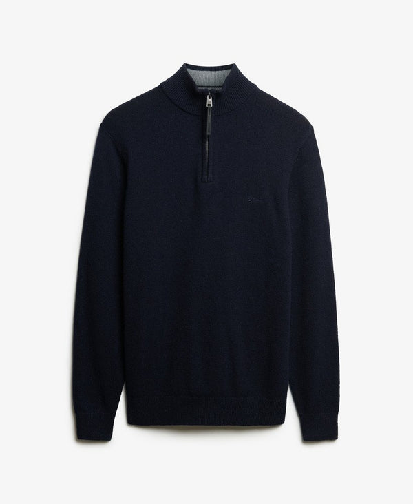 Superdry Wool Blend Half Zip Jumper - Charred Navy Marl