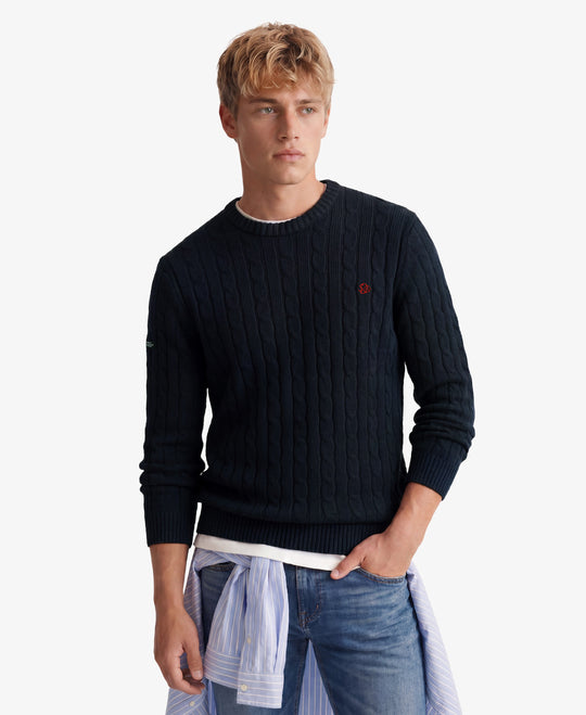 Superdry Cotton Cable Knit Crew Jumper - Eclipse Navy