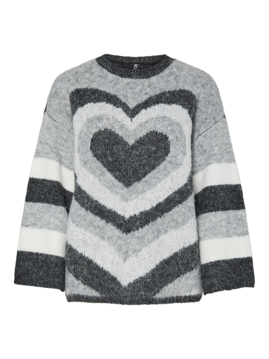 Pieces Jessa Long Sleeve O-Neck Knit - Dark Grey