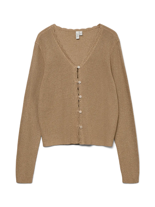 Vero Moda Lexie Shine Long Sleeve V-Neck Cardigan - Silver Mink