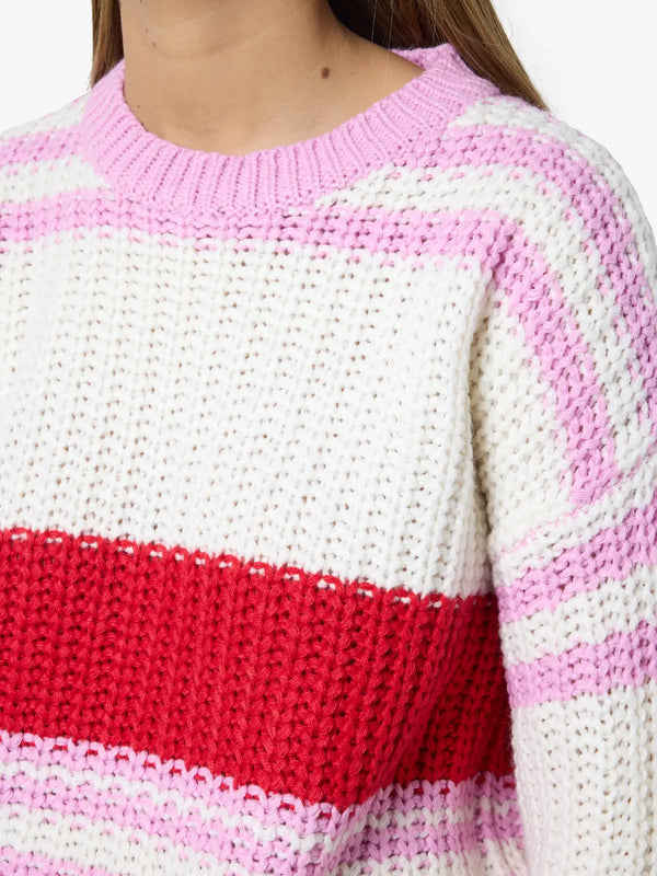 Noisy May Charlie Long Sleeve O-Neck Knit - Tomato & Bon bon