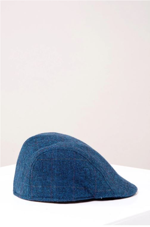 Marc Darcy Dion Tweed Check Flat Cap - Blue