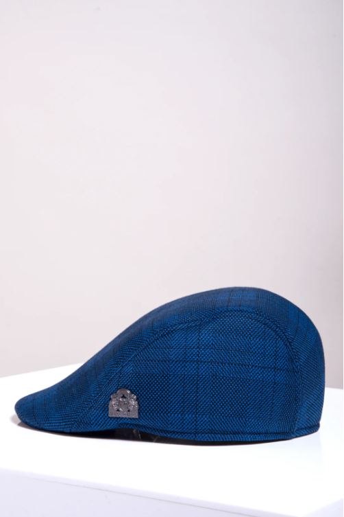 Marc Darcy Jerry Check Flat Cap - Blue