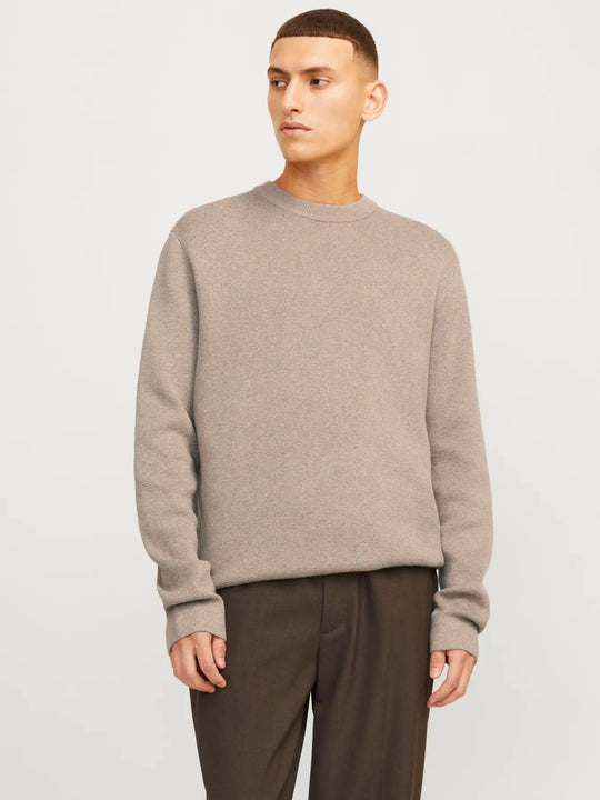 Jack & Jones Milano Stitch Knit Crew - Greige