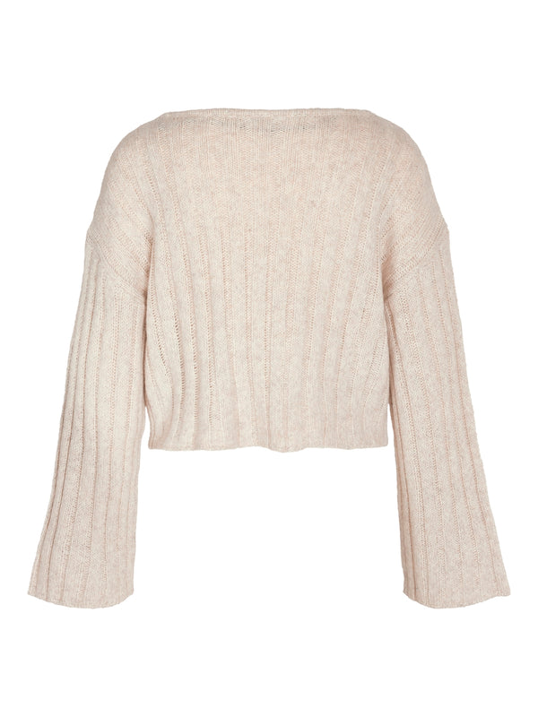 Noisy May Nina Long Sleeve V-Neck crop Knit - Eggnog