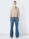 Noisy May Nina Long Sleeve V-Neck crop Knit - Eggnog